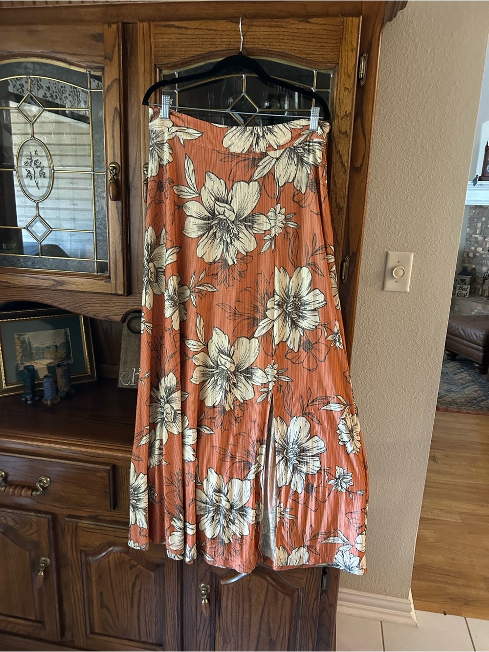 FARM Rio Rust Maxi Skirt with Cream Floral Print